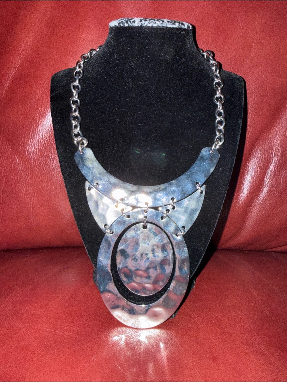 Natasha Couture Hammered Silver-Tone Statement Necklace - Approximately 19”.